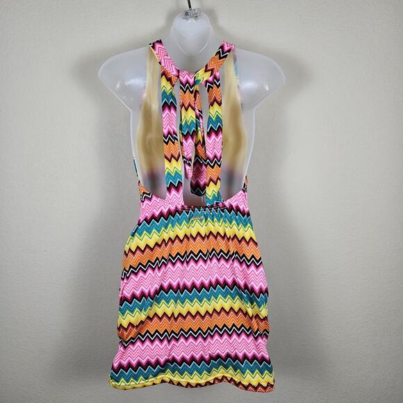Coogi Beach Coverup Dress Womens S Chevron Colorful Y2K Mini Halter Padded Bra - Picture 2 of 16